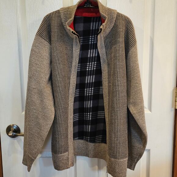 West Louis Full Zip Fleece Lined Mock Neck Sweater Herringbone Mens M - Picture 4 of 8